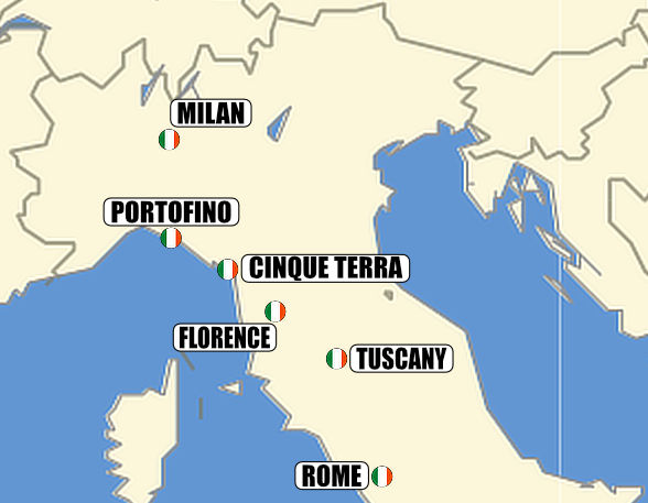 Itinerary map-The Grand Italian Canvas:   
Art, Countryside & Riviera