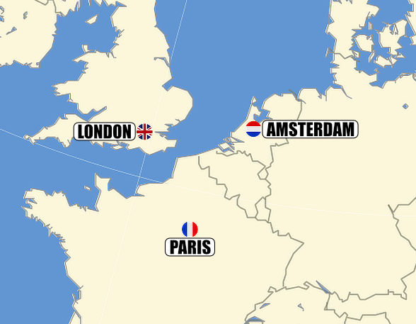 Itinerary map-Tales of Three Cities: London, Paris, Amsterdam –A Grand Tour of Art, History and Epicurean Delights