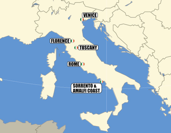 Itinerary map-La Prima Volta in Italia